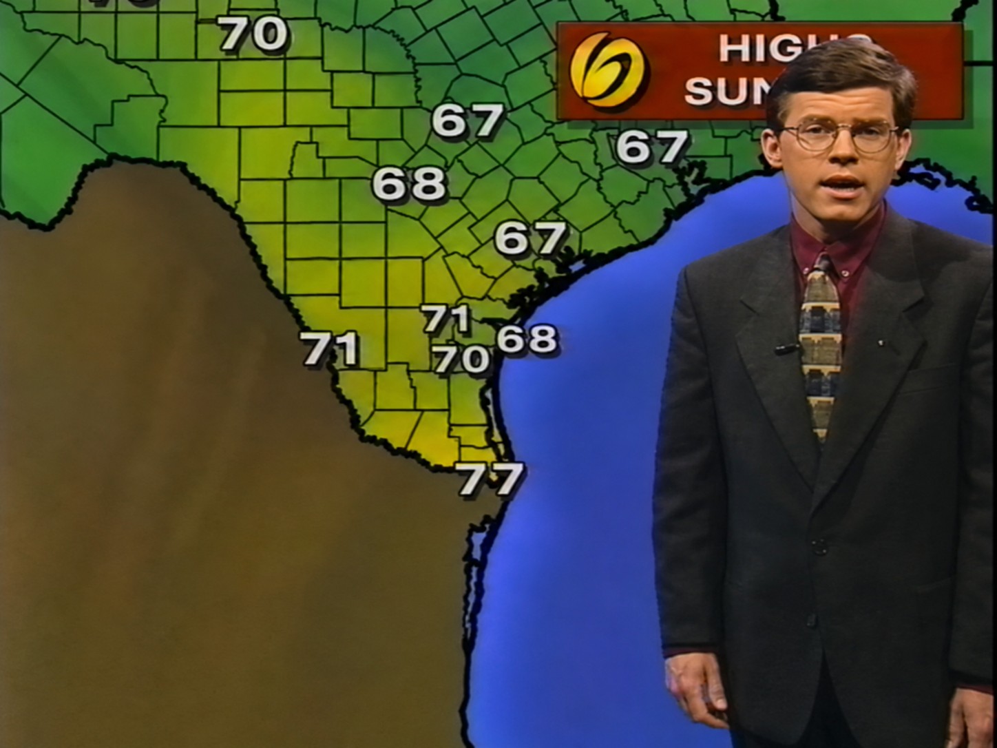 Dr. Mac early in his broadcast meteorology career presenting a South Texas weather forecast on television